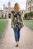 Green / Yellow Bold Flower Print Floaty Indian Cotton Lizzy Blouse - Fair Trade